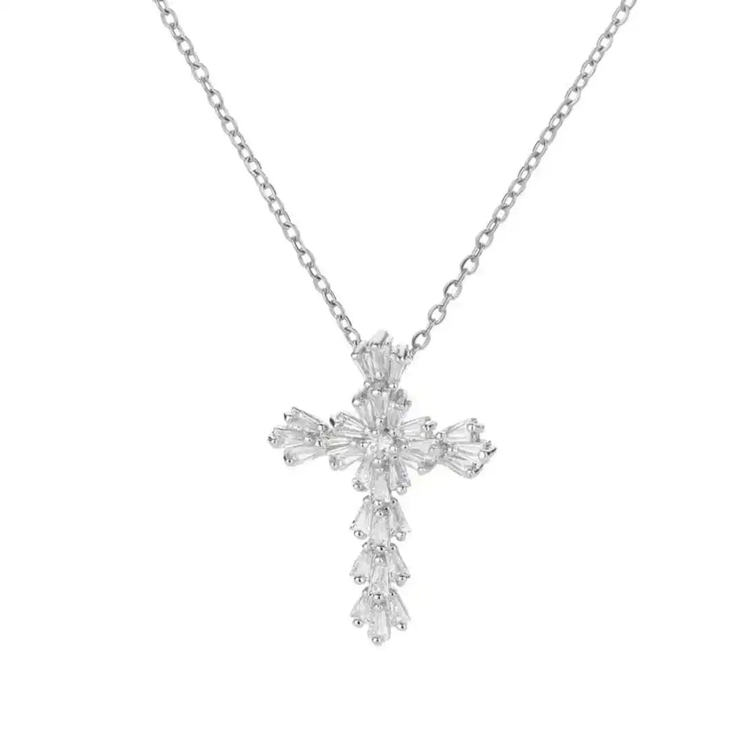 Timeless Silver Zirconia Cross Pendant Necklace