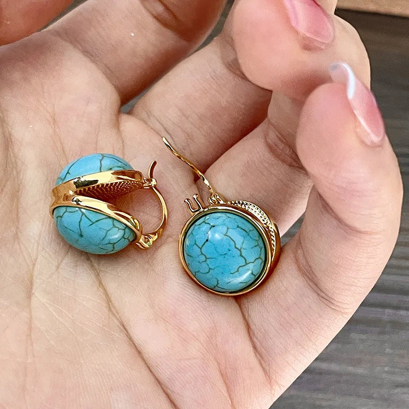 Stylish Vintage Turquoise Geometric Stud Earrings