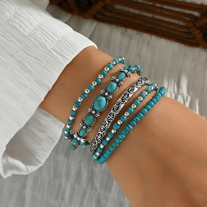 Turquoise Bead Bracelet Collection with Bohemian Flair
