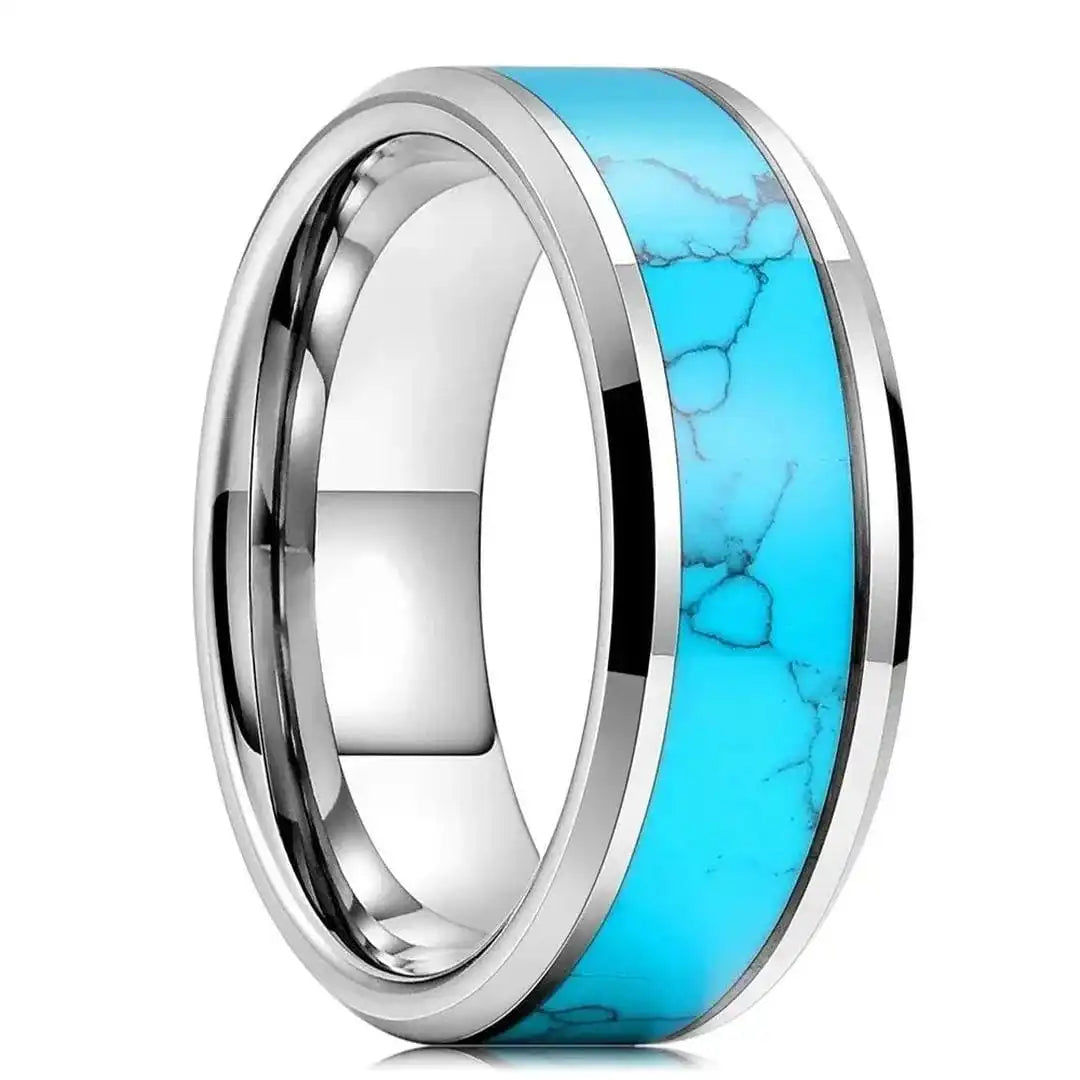 Turquoise and Silver Inlay Gemstone Ring