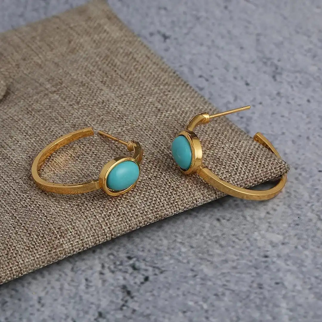 Turquoise and Gold Oval Earrings