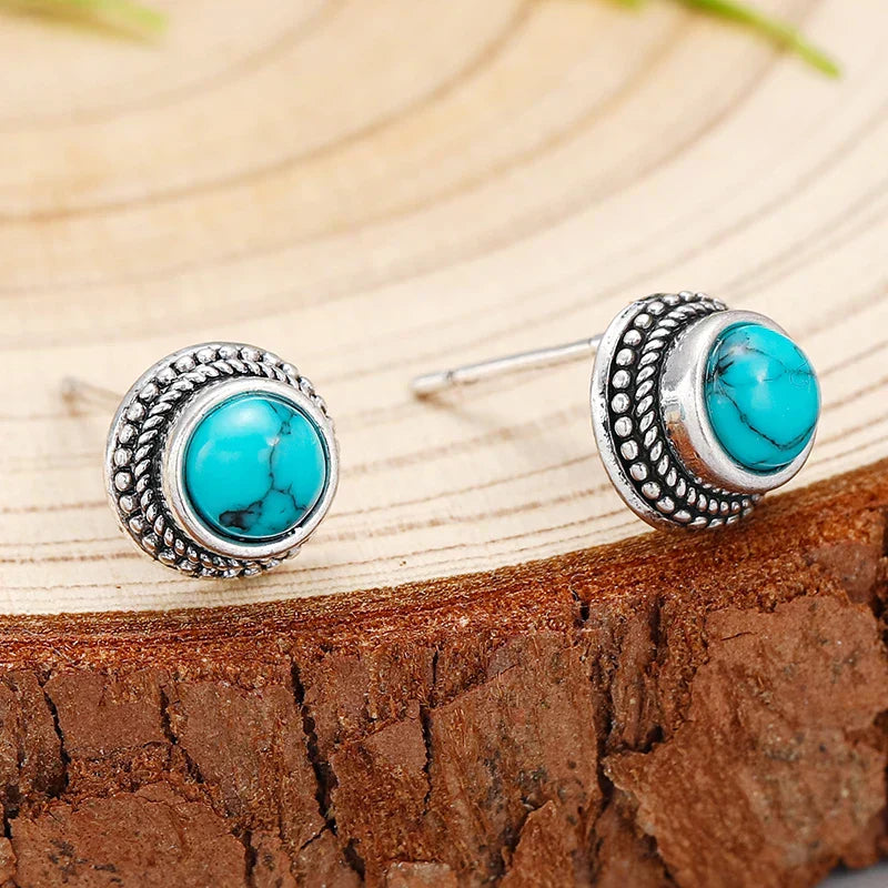 Retro Bohemian Faux Turquoise Stud Earrings