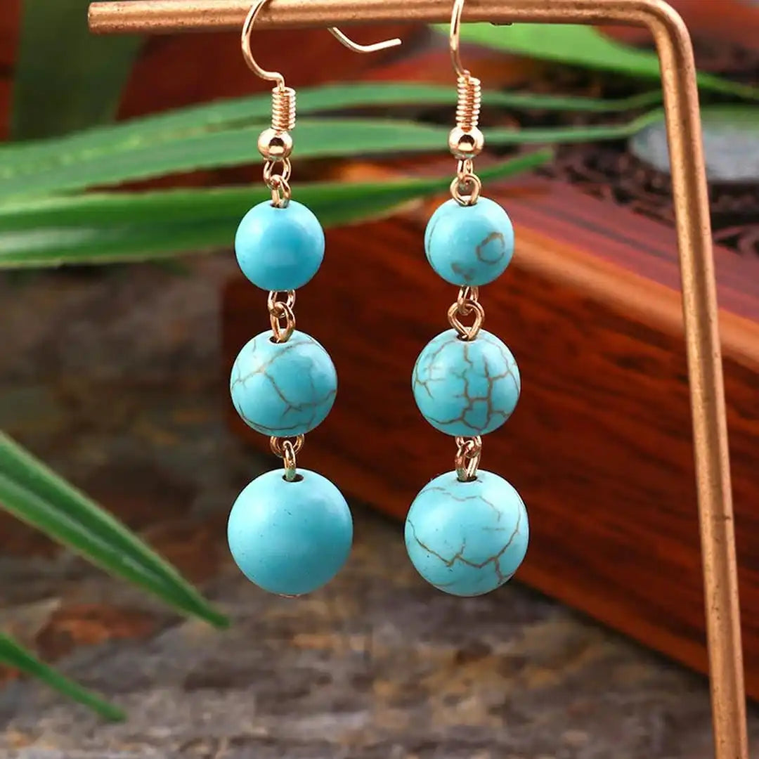 Turquoise Teardrop Orb Dangle Earrings