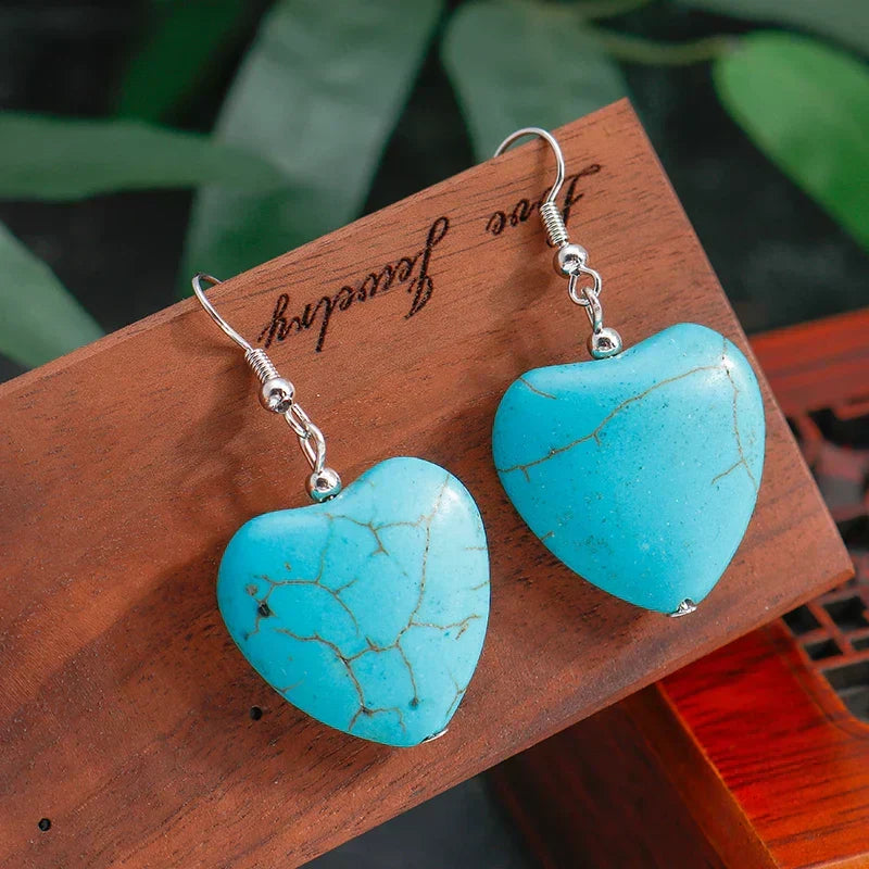 Retro Turquoise Heart Drop Earrings