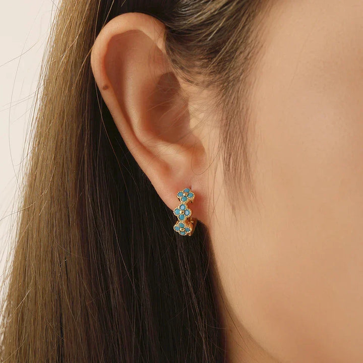 Chic Turquoise Floral Hoop Earrings