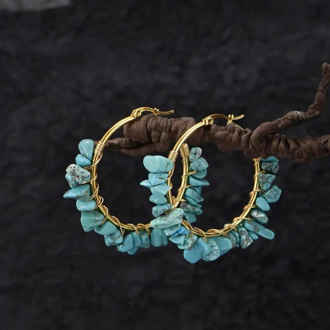 Turquoise Gemstone Dangle Hoop Earrings