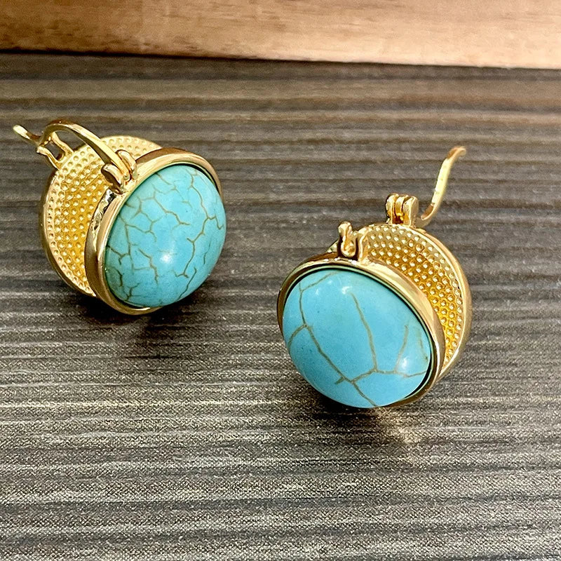 Stylish Vintage Turquoise Geometric Stud Earrings