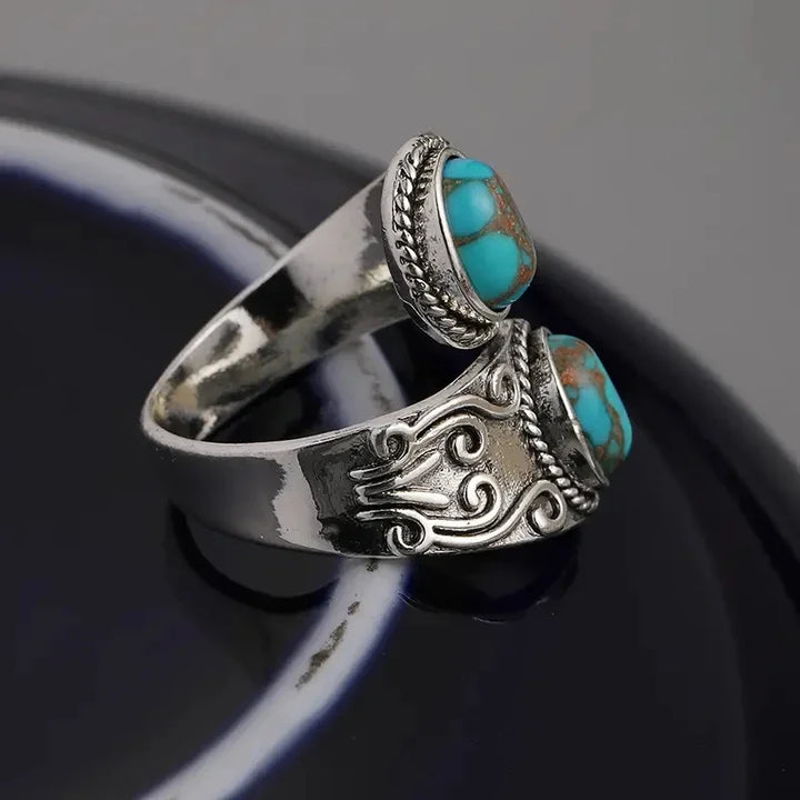 Chic Retro Turquoise Cross Design Band Ring