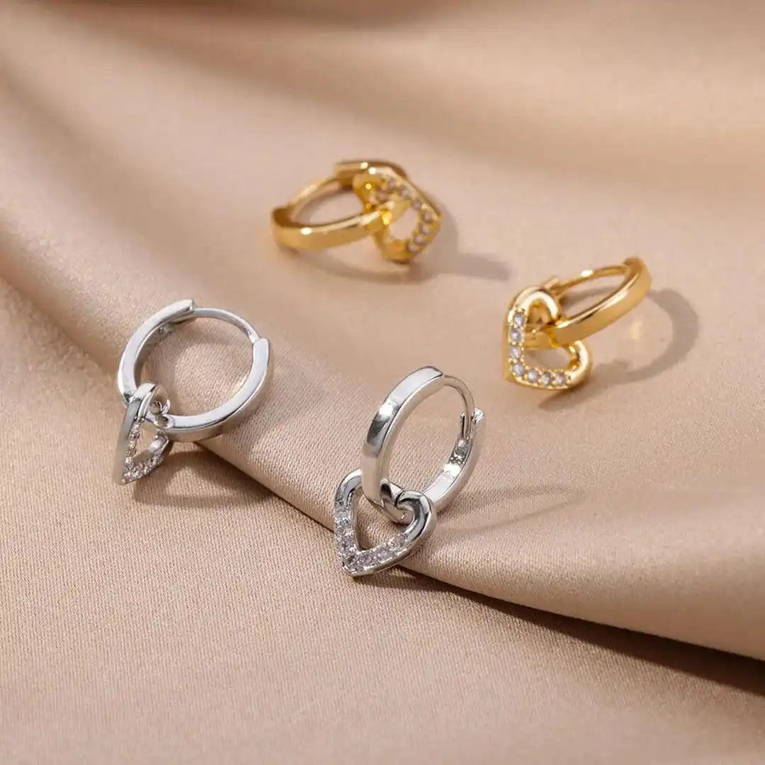 Open-Heart Zirconia Earrings