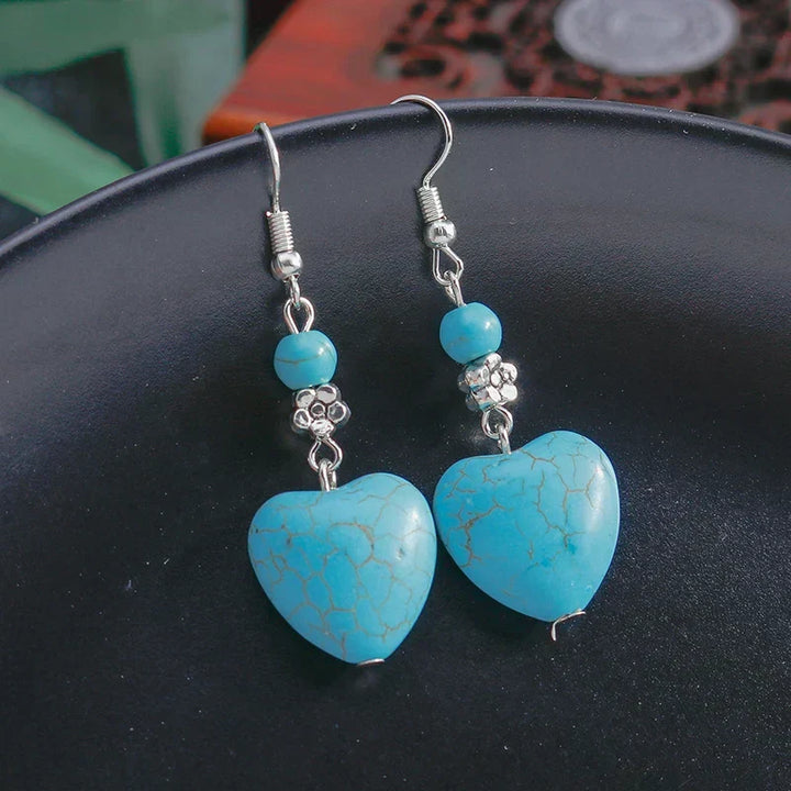 Retro Turquoise Heart Drop Earrings