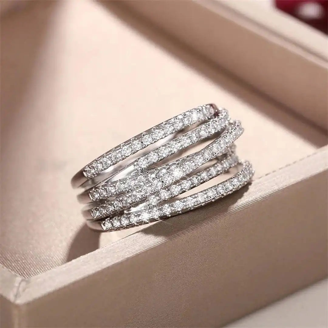 Layered Zirconia Cross Band Ring