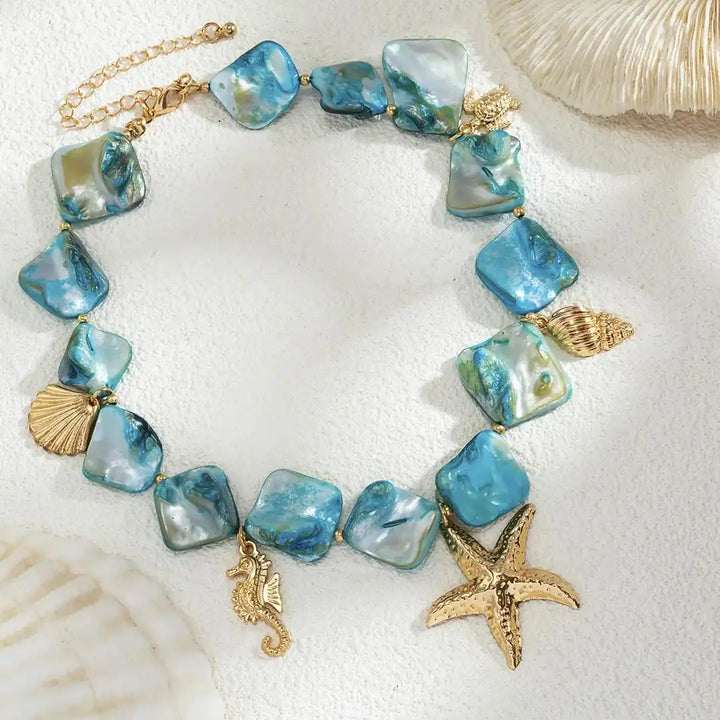 Bohemian-Inspired Starfish Pendant Necklace with Stone Accents
