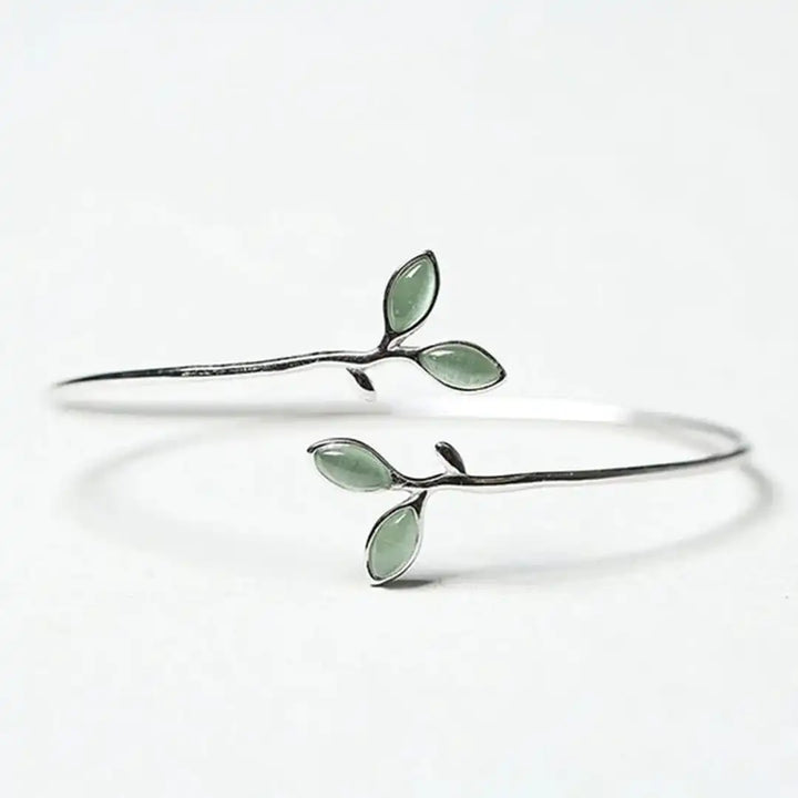 Timeless Opal Leaf Cuff Bracelet in Silver