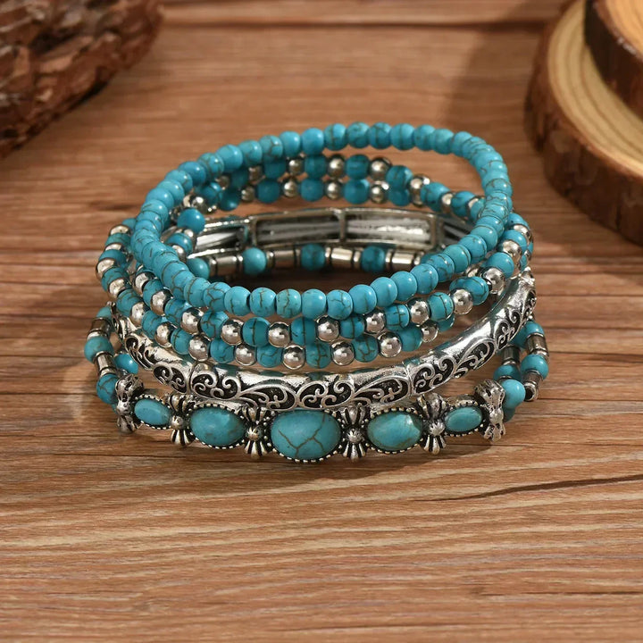 Turquoise Bead Bracelet Collection with Bohemian Flair