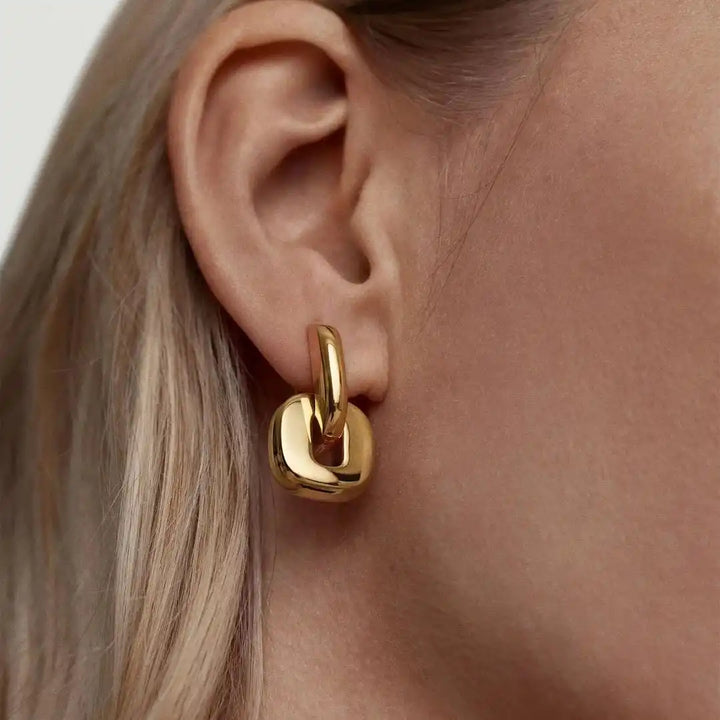 Chic Dual-Tone Gold Oval Earrings
