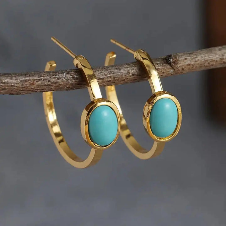 Turquoise and Gold Oval Earrings