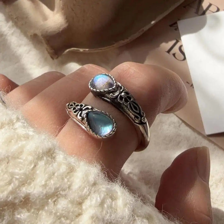 Vintage Adjustable Silver Ring Featuring Blue Stone