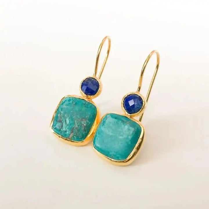 Antique Decorative Gold and Turquoise Earrings