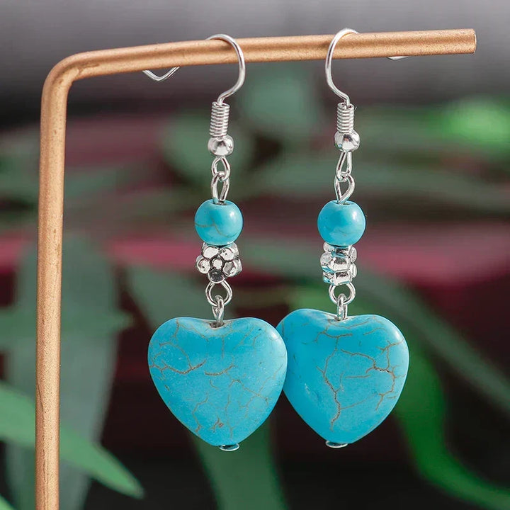 Retro Turquoise Heart Drop Earrings