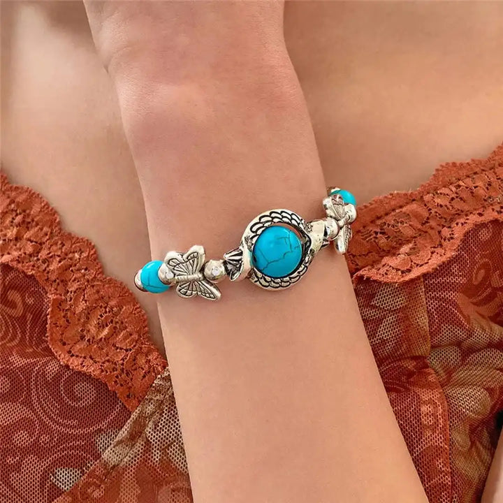 Aqua-Finished Vintage Silver Turquoise Bracelet