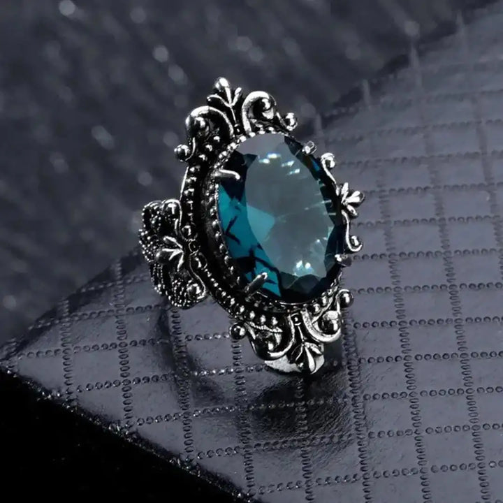Vintage Silver Oval Blue Zircon Ring