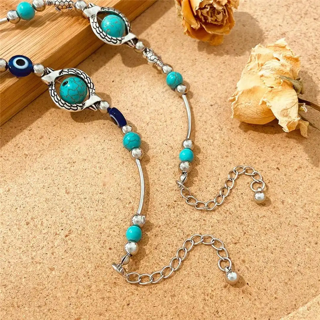 Aqua-Finished Vintage Silver Turquoise Bracelet