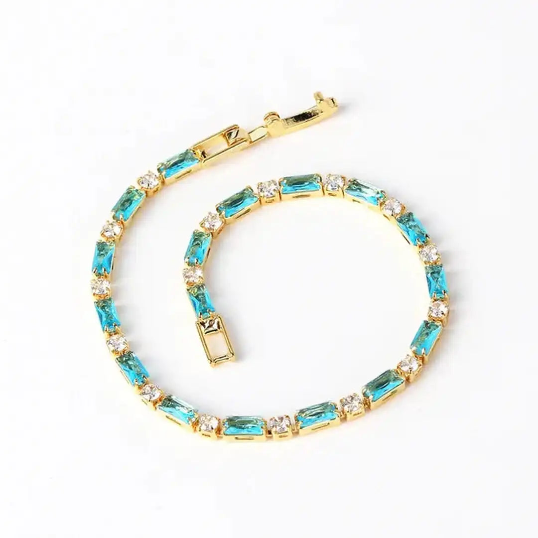 Turquoise Gemstone Bracelet Featuring Gold Zircon Details