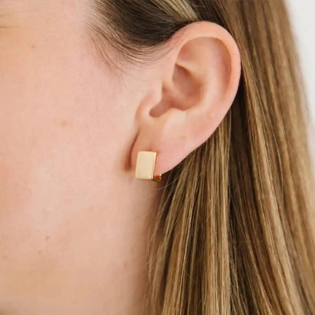 Golden Geometric Square Stud Earrings