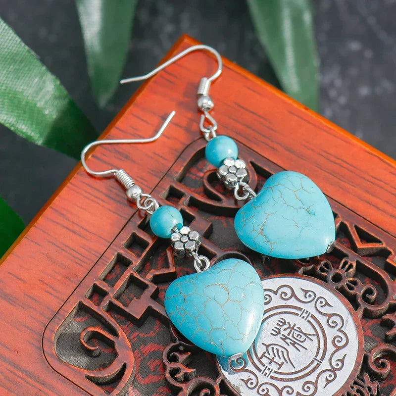 Retro Turquoise Heart Drop Earrings