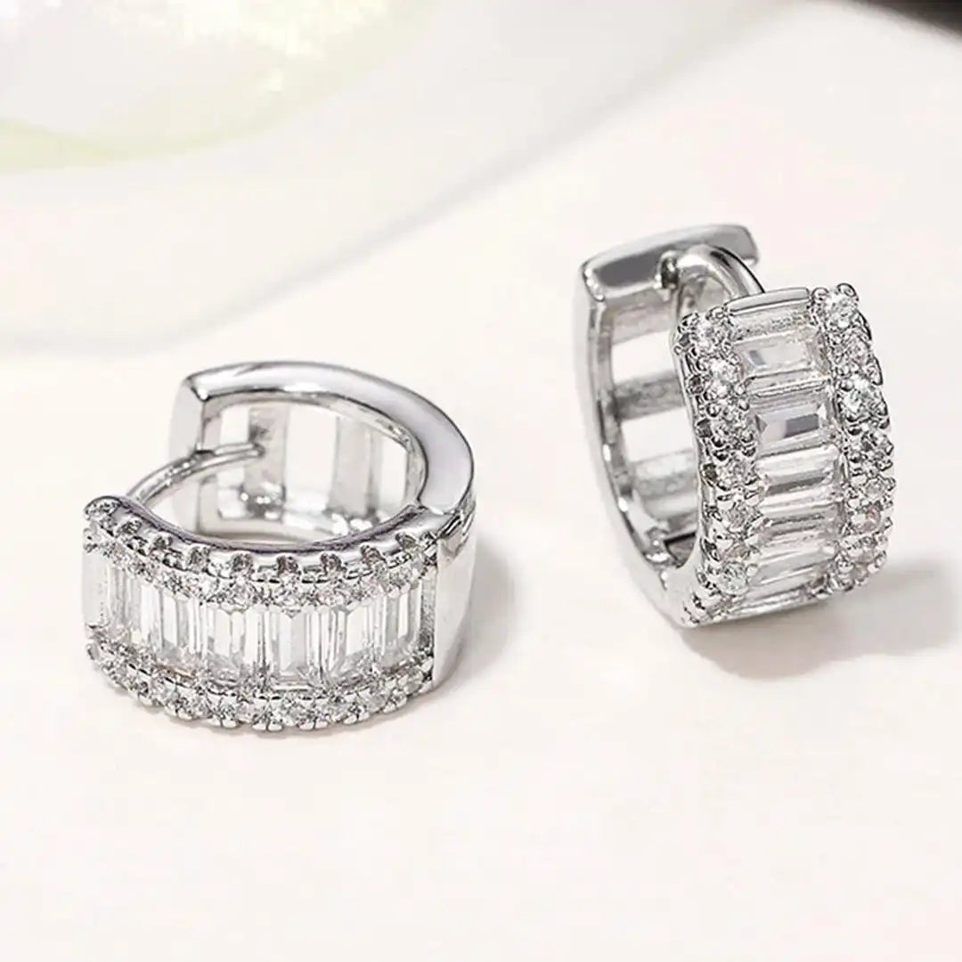 Baguette-Style Petite Zirconia Hoop Earrings
