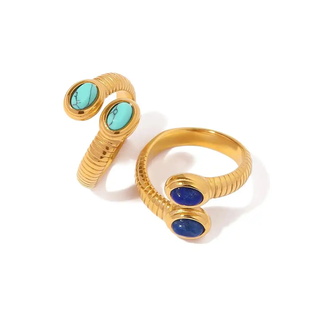 Bohemian Adjustable Ring featuring Gold, Lapis Lazuli, and Turquoise