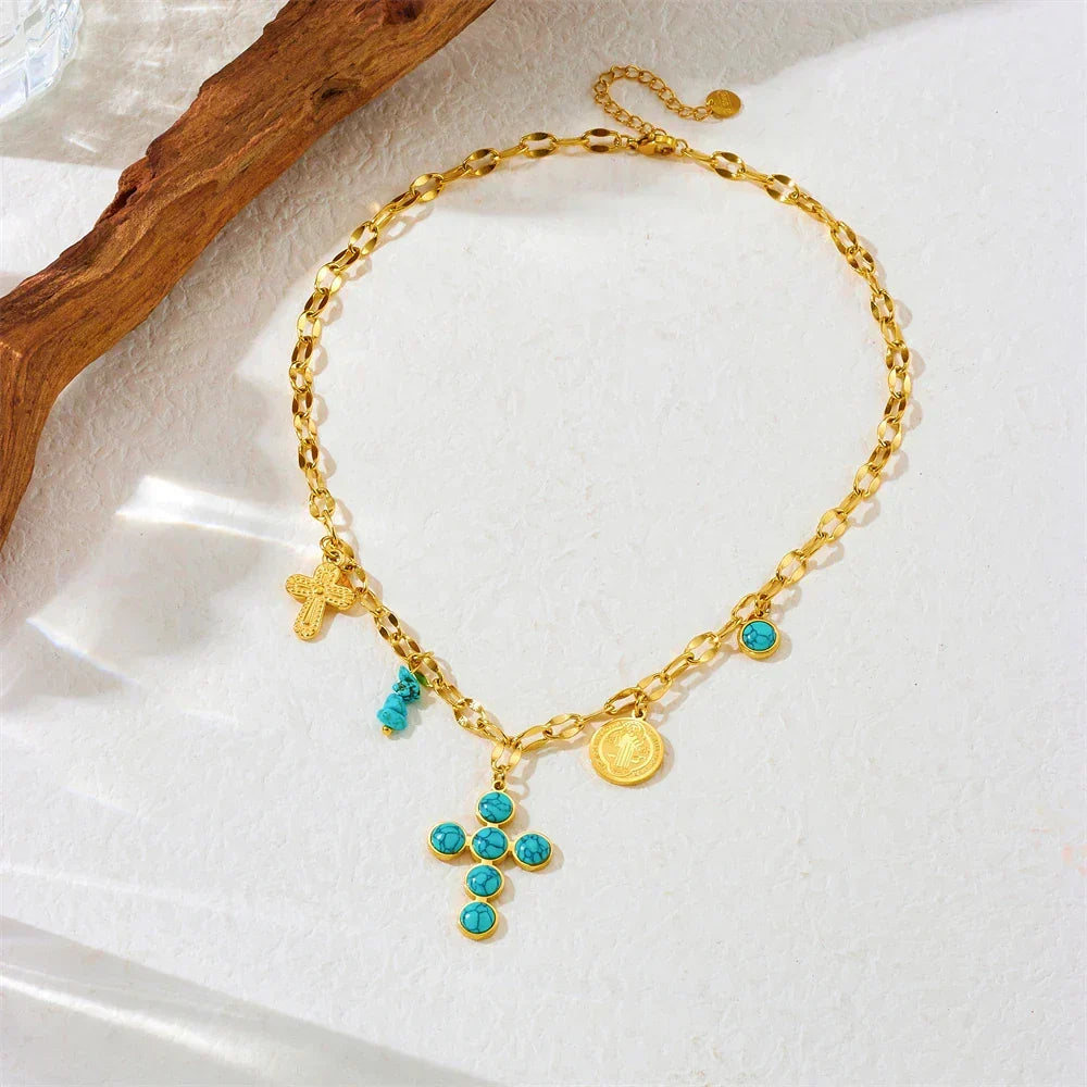 Distinctive Turquoise Cross Necklace Pendant