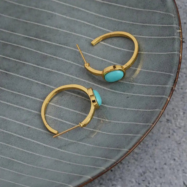 Turquoise and Gold Oval Earrings