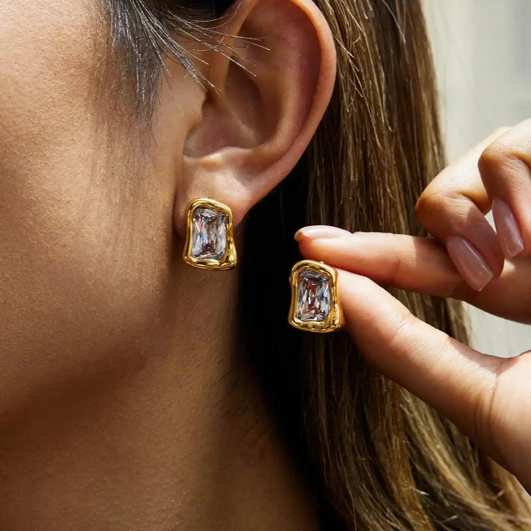 Timeless Square Zircon Earrings in Classic Gold