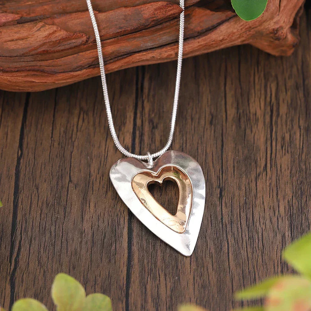 Antique Silver and Gold Heart-Shaped Pendant Necklace