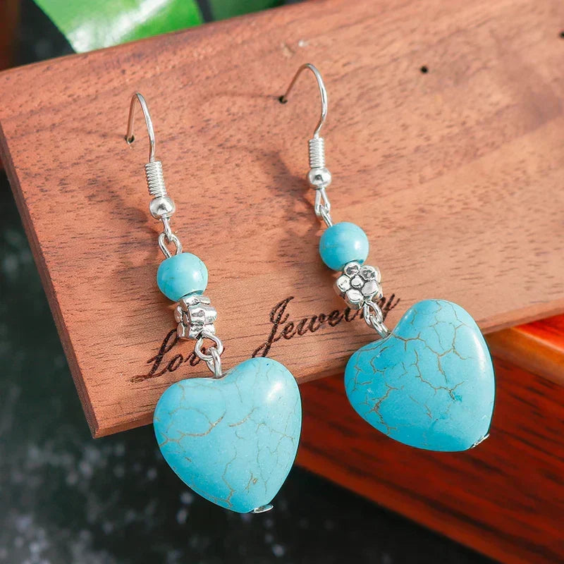 Retro Turquoise Heart Drop Earrings