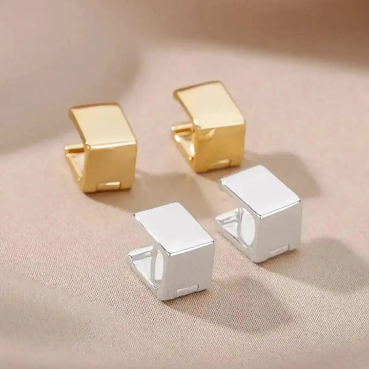 Golden Geometric Square Stud Earrings