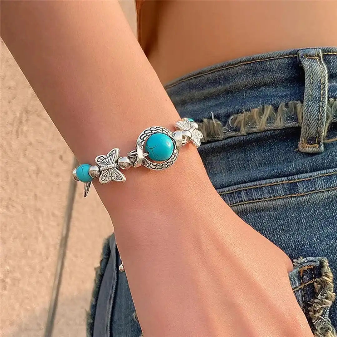 Aqua-Finished Vintage Silver Turquoise Bracelet