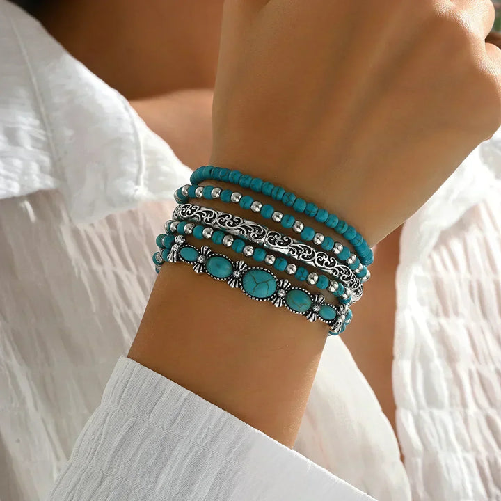 Turquoise Bead Bracelet Collection with Bohemian Flair