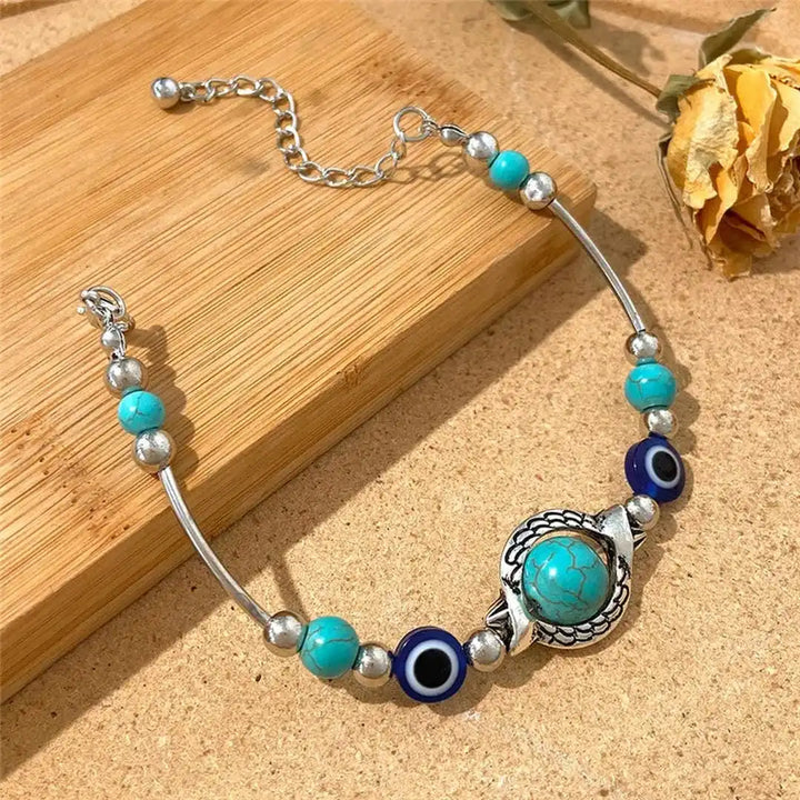 Aqua-Finished Vintage Silver Turquoise Bracelet