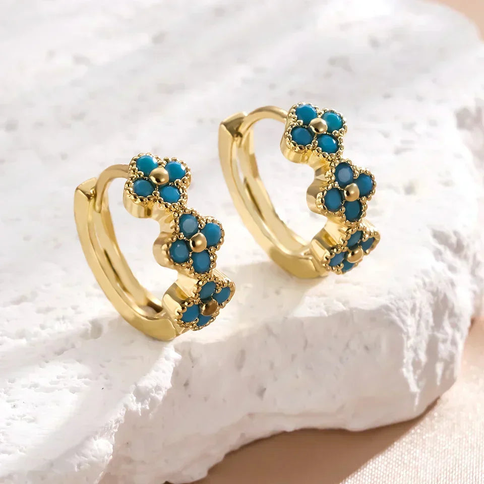 Chic Turquoise Floral Hoop Earrings
