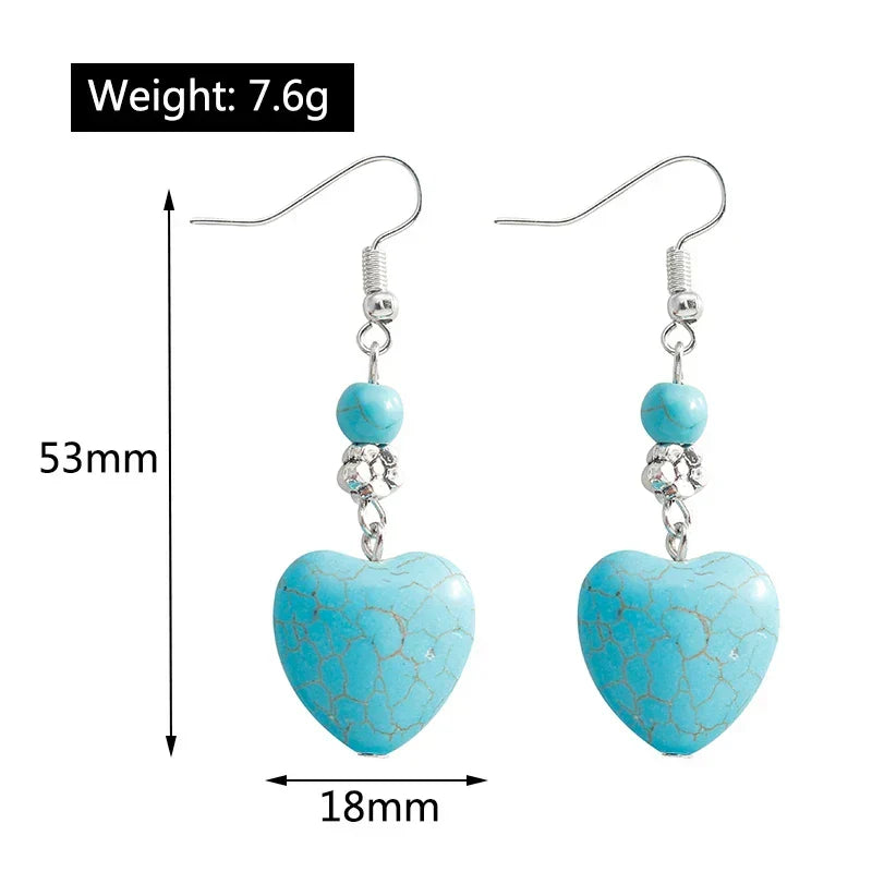 Retro Turquoise Heart Drop Earrings