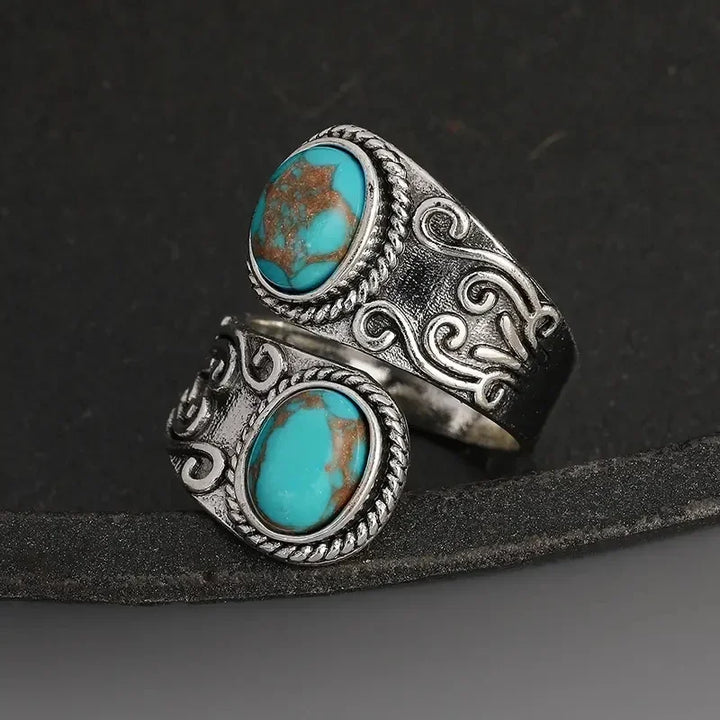 Chic Retro Turquoise Cross Design Band Ring