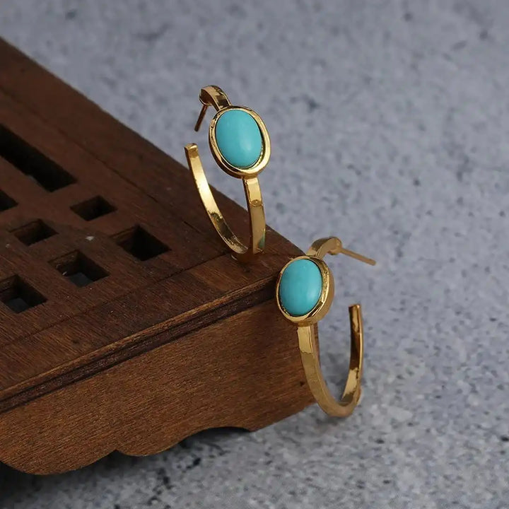 Turquoise and Gold Oval Earrings