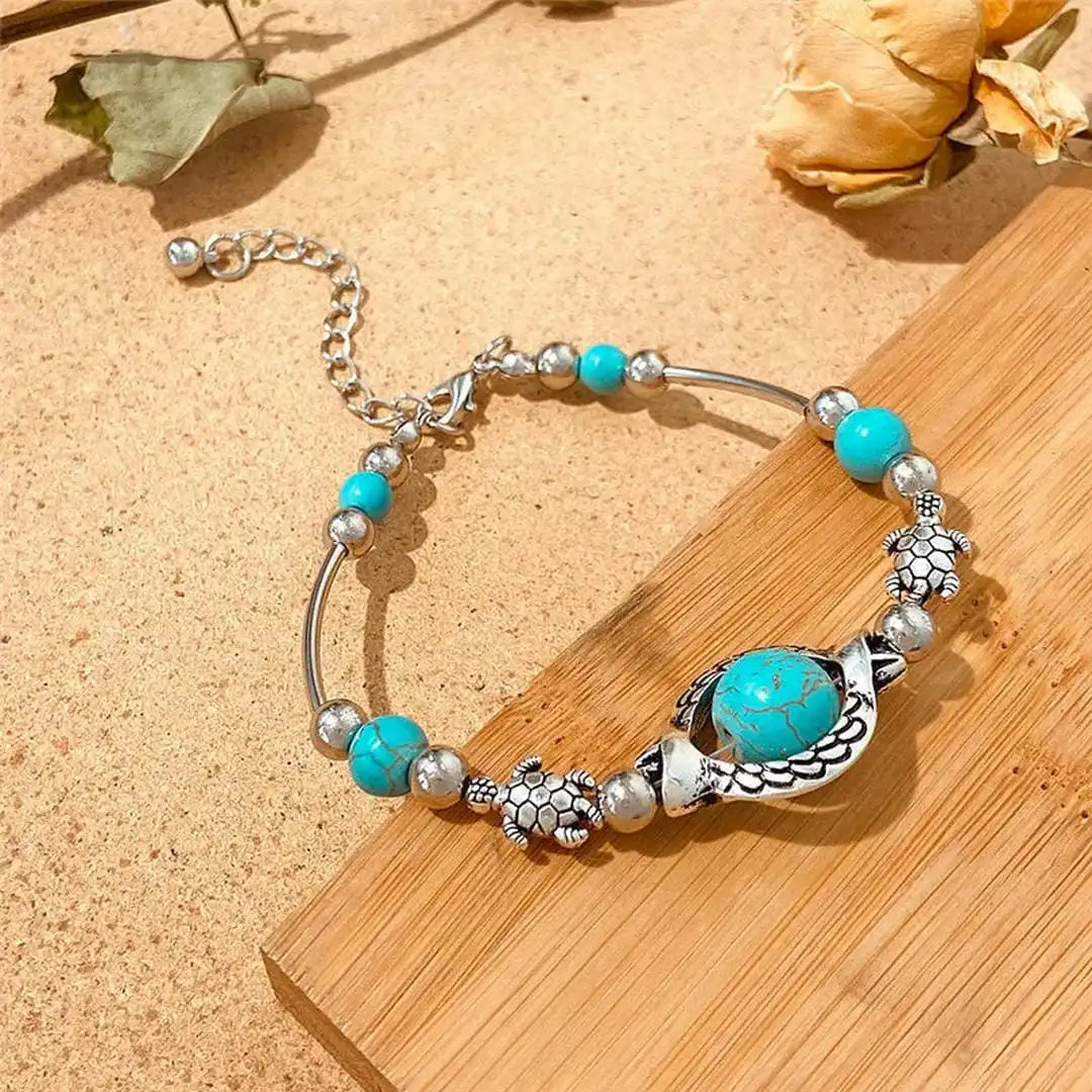 Aqua-Finished Vintage Silver Turquoise Bracelet