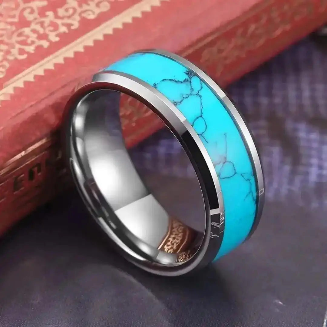 Turquoise and Silver Inlay Gemstone Ring