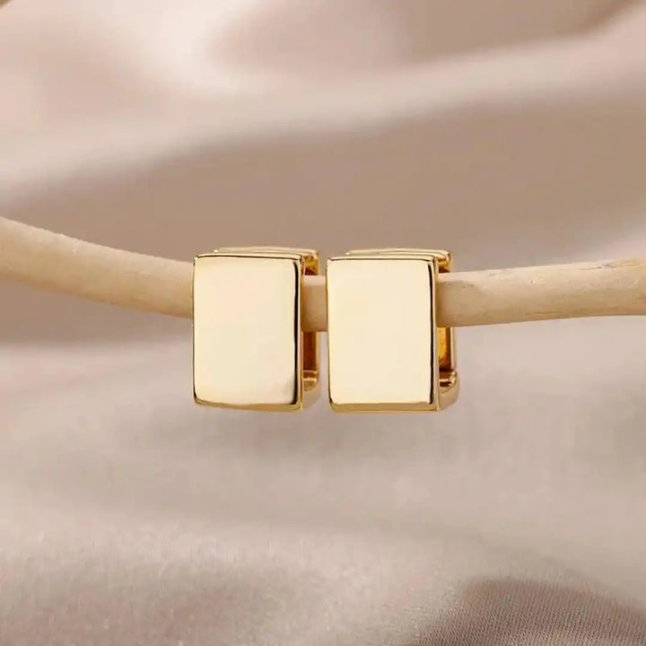 Golden Geometric Square Stud Earrings