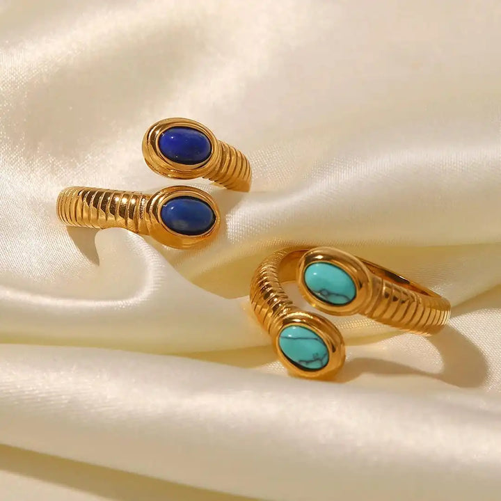 Bohemian Adjustable Ring featuring Gold, Lapis Lazuli, and Turquoise