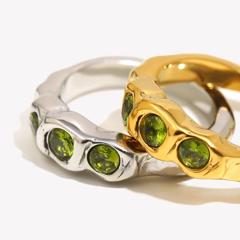 Antique Golden Gemstone Ring with Inlaid Design