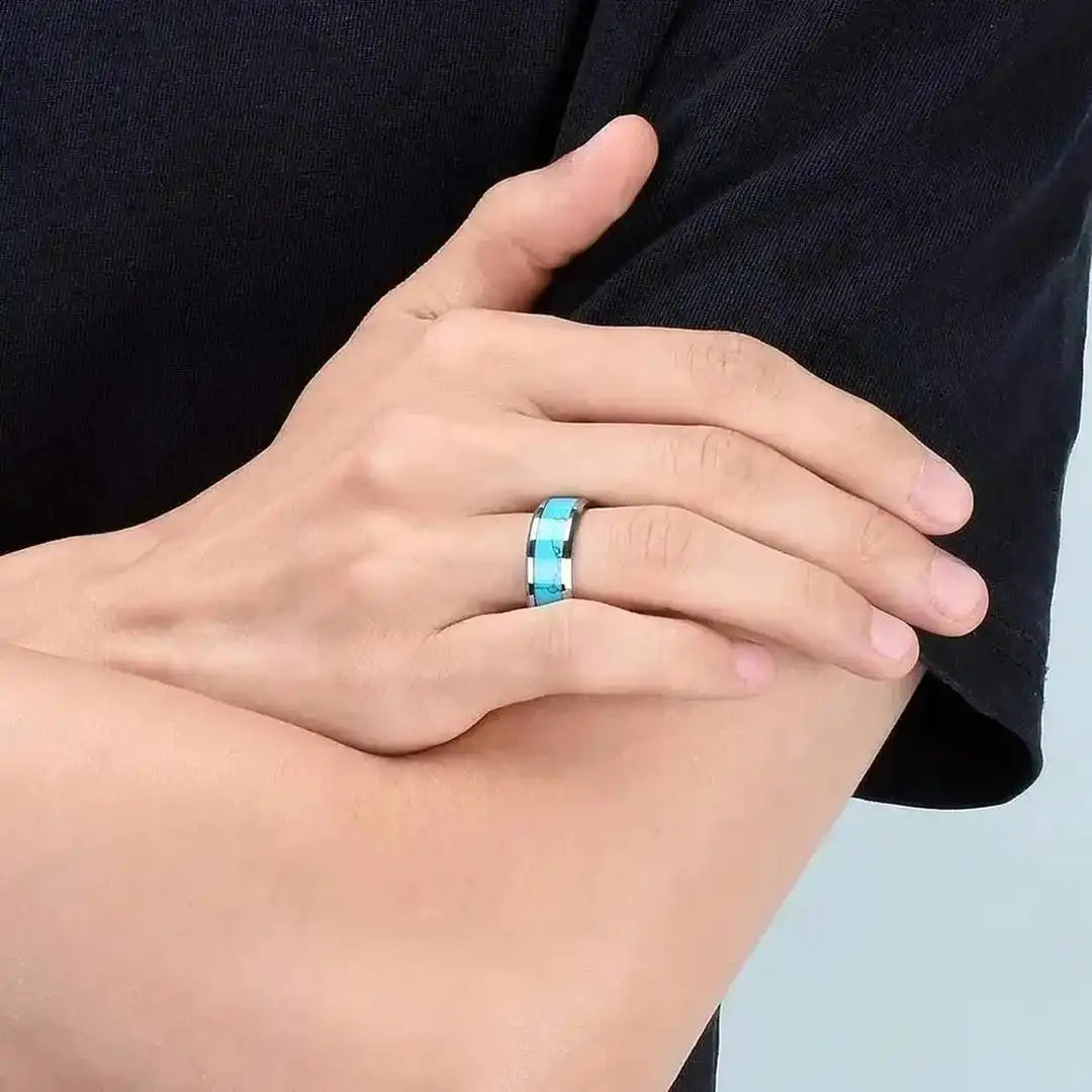 Turquoise and Silver Inlay Gemstone Ring